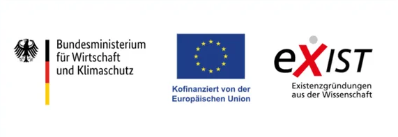 Logos: Bundesministerium für Wirtschaft und Klimaschutz, Europäische Union, EXIST.
